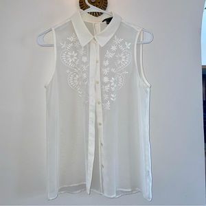 Forever 21 Sheer Embroidered Floral Sleeveless Blouse